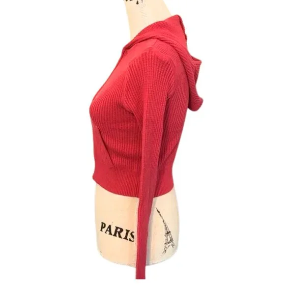 Hooked Up by IOT Vintage Y2K Red Cropped Waffle Hoodie Size Medium - Picture 3 of 8